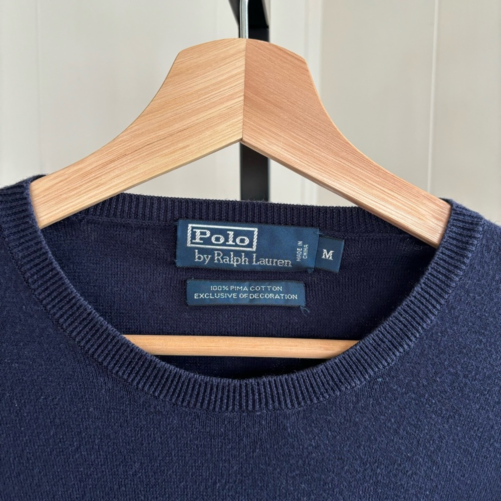 Vintage Polo Ralph Lauren Blue Knit Pima Crewneck Pullover Sweater